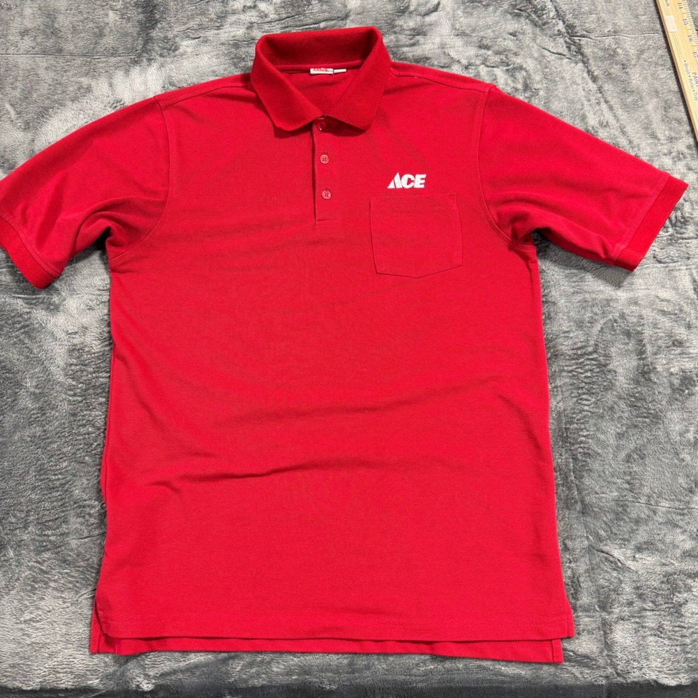Ace Hardware Polo Shirt Mens Medium Red Short Sleeve Logo Workwear‎ RN 144656